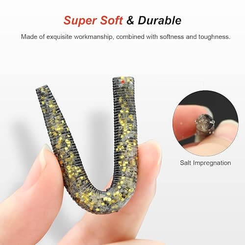 Lilureena Ned Rig Kit for Bass Fishing – 25pcs/40pcs/60pcs/133pcs Finesse Soft Plastic Worms, Stick Baits, Swimbaits Lures with Shroom Ned Jig Heads, Complete Lure Set for Freshwater Fishing thumbnail 4