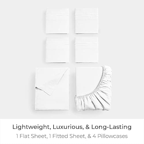 Mellanni King Sheet Set - 6-Piece Iconic Collection Bedding, (Including 4 Pillowcases), 21-Inch Extra Deep Pocket, Easy Care, Ultra Soft, Cooling Sheets, Brushed Microfiber - White thumbnail 3