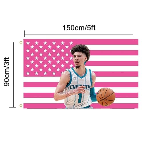 MAGJIUKE Lamelo American Flag Wall Tapestry,Pink Ball Wall Hanging Decor for Bedroom,3x5 Ft with Brass Grommets for College Dorm Room Bedroom Outdoor Parties Decor thumbnail 2