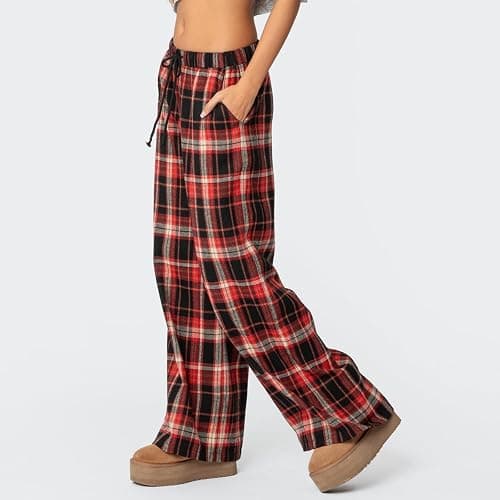 Women's Plaid Pajama Pants Low Rise Gingham Lounge Pants Plaid Pj Pants Sleep Bottoms Wide Leg Trousers Streetwear thumbnail 4