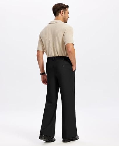 Susclude Mens Bootcut Casual Dress Pants Flared Wide Leg Old Money Pleated Elastic Waist Slacks Vintage Work Office Trousers thumbnail 4