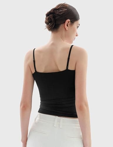 PUMIEY Women's Square Neck Tank Top Adjustable Spaghetti Straps Sleeveless Basic Tops Sharp Collection - Medium - Jet Black thumbnail 4
