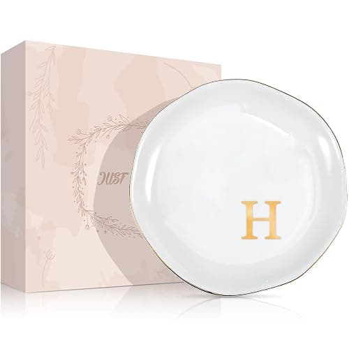 ProCase Ceramic Jewelry Tray, Initial Ring Dish Trinket Plate Engagement Gift, Small Personalized Monogram Ring Bowl for Wedding, White Decorative Jewelry Holder for Women Vanity -Letter H thumbnail 8