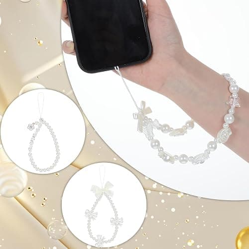 Ouligay 3pcs Beaded Phone Charm Wrist Strap Butterfly Bow Cell Phone Charm Strap Cute Flower Y2k Pearl Lanyard Jewelry for Camera Keychain Wallet Pendant Decor Kawaii Bracelet Chain Women thumbnail 4