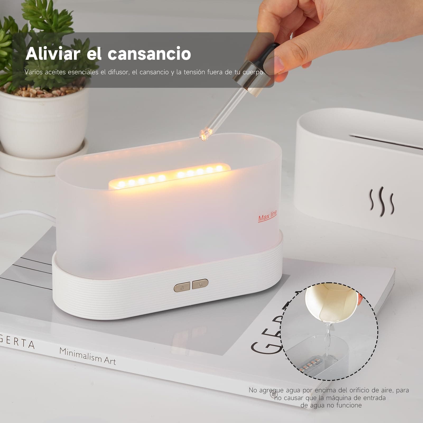 KCB 3 En 1 Humidificador en Forma de Llama, difusor de aceites Esenciales,con 2 Modos de Luz,para hogar,Oficina(Blanco) thumbnail 3