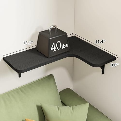 Fixwal Corner Shelves Wall Mounted Set of 5, Floating Shelves for Wall Bathroom, Kitchen, Bedroom, Home Decor, Laundry Room, Living Room (Black) thumbnail 3