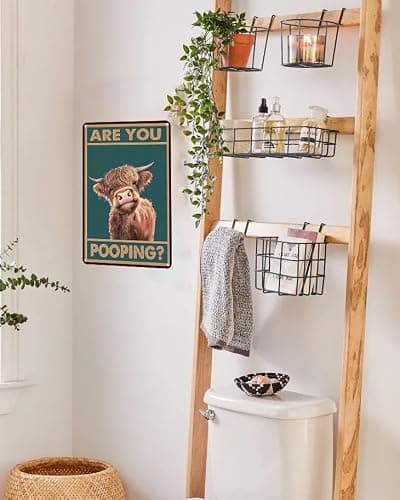 Vintage Highland Cow Tin Sign: Funny "Are You Pooping?" Bathroom Wall Decor for Western & Highland Cow Lovers 8 x 12 Inch (3039) thumbnail 7
