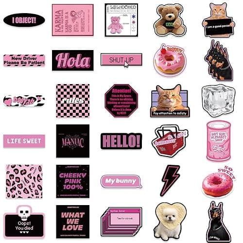 Stickers Aesthetic Waterproof Laptop Stickers Decals for Water Bottle Vintage Scrapbook Stickers for Journals Supplies Journal Planners (Pink-Black 2) - pink-black 2 thumbnail 4