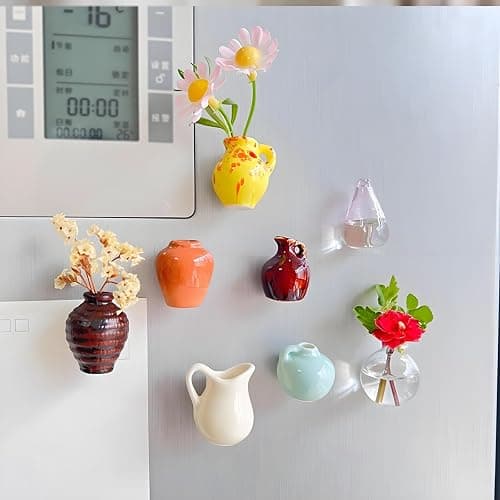 Cute Mini Ceramic Vase Magnets for Fridge, Funny Small Plant Magnets, Tiny 3D Plant Vase for Refrigerator Decoration Kitchen Locker Kitchen Office (8 Pack) thumbnail 2
