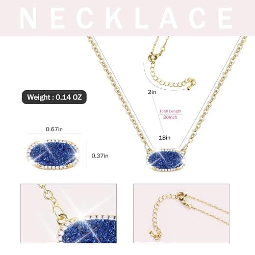 ZLOKBMIN Women's Gold Necklace With Natural Druzy Pendant And Adjustable 14K Gold-Plated Chain Elegant Jewelry for Women thumbnail 3