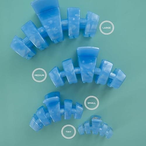 TELETIES - Large Classic Hair Clip - For Thick to Super-Thick Hair - Claw Clips for Women - Strong Grip, Bendable Teeth, Comfortable Curved Design - For All Hair Textures - Spring - Blue Lagoon thumbnail 6