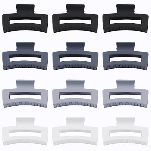 12 Pcs Medium Hair Clips for Women, 3.5 Inch Square Claw Clips, Colorful Hair Claw Clips for Thick and Thin Hair, Bulk Hair Accessories for Women and Girls- Grey thumbnail 2