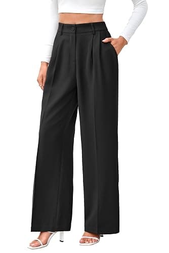 FUNYYZO Wide Leg Dress Pants for Women Work Slacks Business Casual Outfits | Office Dress Pants for Women, High Waisted, Stretchy Back Elastic Waistband, Multiple Color Size, Casual, Loose Summer Pants - Image 1