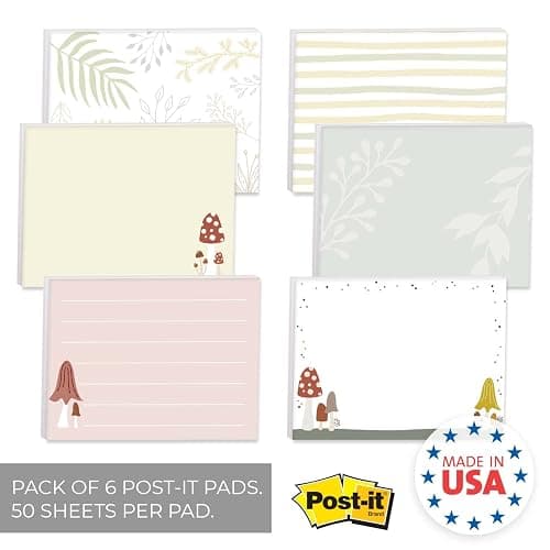 Woodland Mushroom Sticky Note Pads / 4" x 3" Whimsical Sticky Notes/Set of 6 Pads / 50 Sheets Per Pad/Trendy Gift Idea/Made in The USA thumbnail 3
