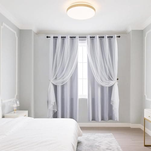 Anytime Double Layer Blackout Curtains 2 Panels，52Wx63L，Greyish White | Sheer And Fabric Window Drapes Grommet Top Solid Color Bedroom Living Room Home Decor thumbnail 5