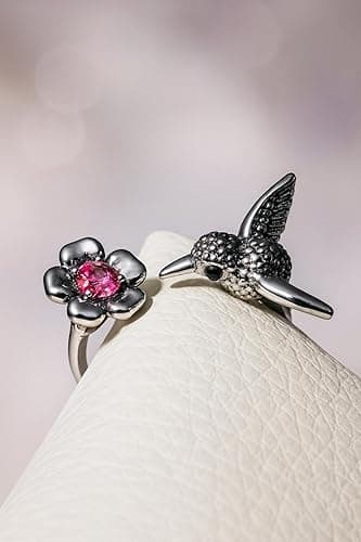 Hummingbird Ring For Women, Silver Vintage Bird Boho Western Adjustable Flower Wrap Ring Cute Animal Jewelry Black Stone Statement Jewelry Gift thumbnail 7