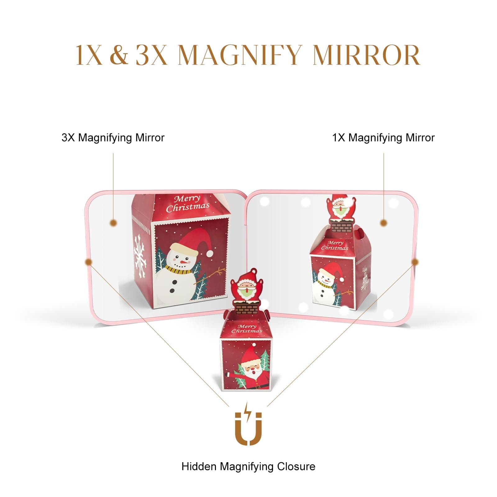 LIWEGHT Makeup Pocket Mirror, Compact Makeup Mirror with Light, 1X/3X Magnification LED Compact Travel Mirror, 2-Sided, Portable, Folding, Handheld, Small Lighted Compact Mirror for Gift, Pink thumbnail 5