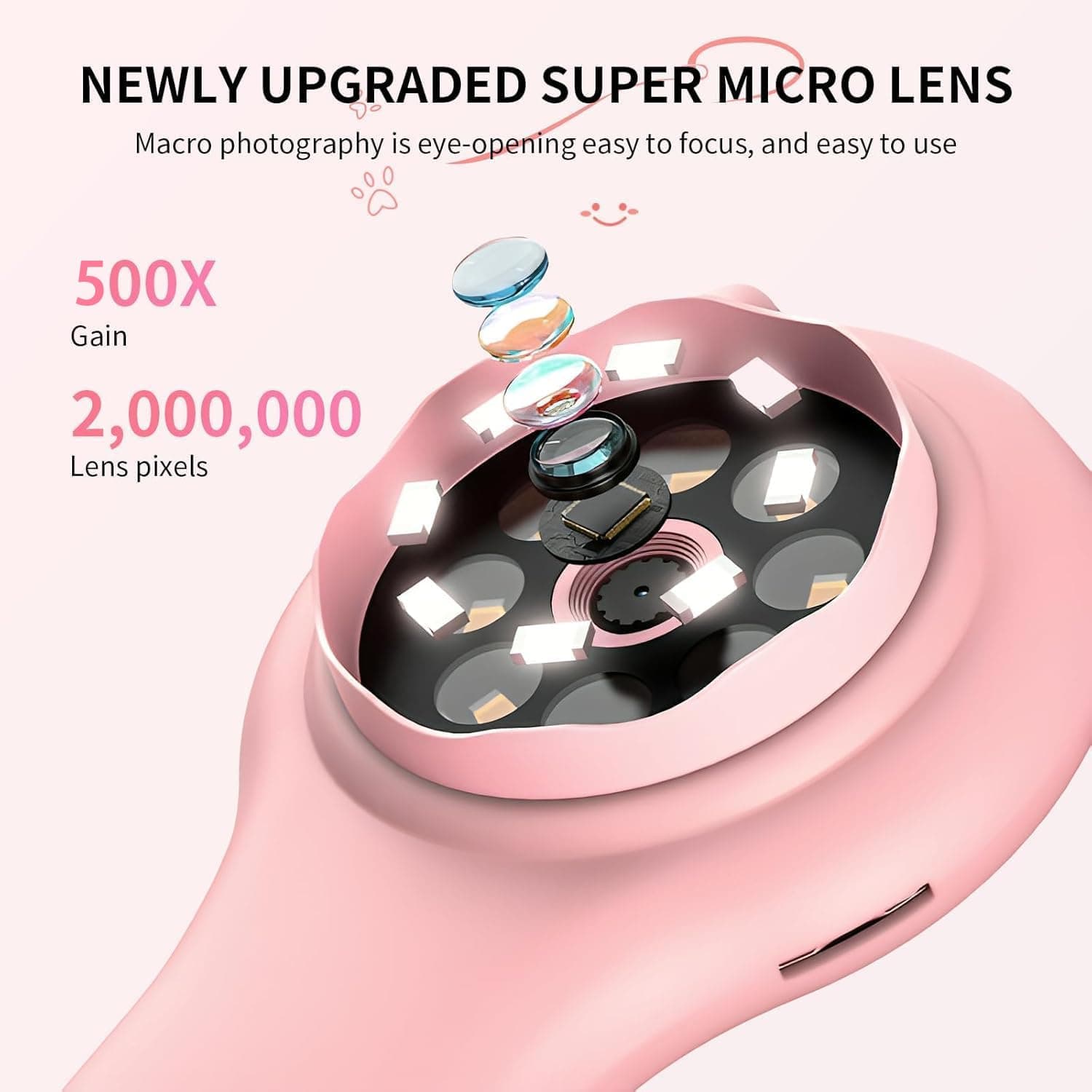 Handheld Microscope for Kids, Lightweight Digital Microscopes for Kids,500X Handheld, 3 Levels Adjustable LED Lights,Educational Hand Held Microscope for Children Students (Pink) thumbnail 6