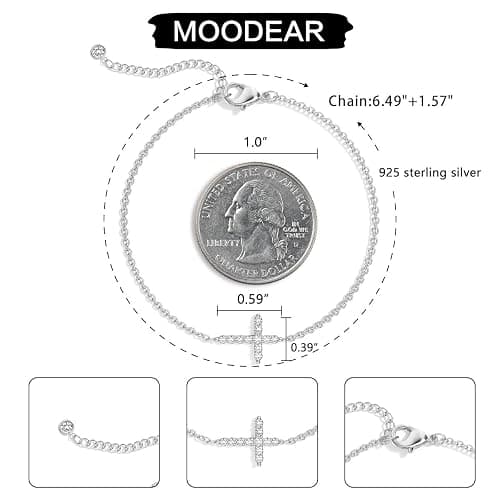 Moodear Christmas Gifts Sotcking Stuffers, Dainty 925 Sterling Silver/14k Gold Plated CZ Cross Bracelet Layered Snake Pearl Chain Knot Bracelets for Women Trendy Religious Christian Jewelry thumbnail 6