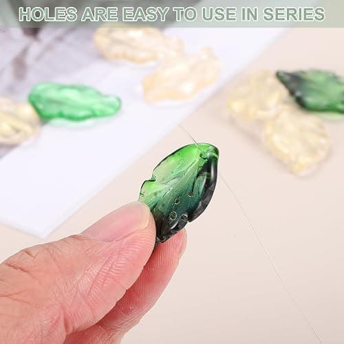 PATIKIL Glass Leaf Beads, 80 Pcs Crystal Leaf Beads Translucent Czech Glass Beads Spacer Bead for DIY Jewelry Making Bracelets Necklace, Gold Dark Green thumbnail 2