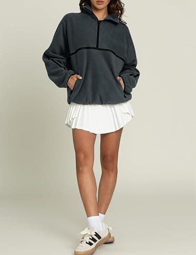 Yimoon Women's Oversized Sweatshirt Quarter Zip Fleece Pullover Casual Long Sleeve Loose Fall Fuzzy Tops Jacket Pockets thumbnail 6