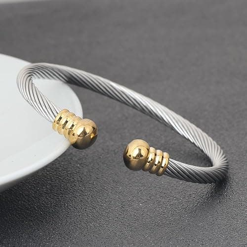OSIRIDEH2 Stainless Steel Twisted Cable Wire Bracelets Adjustable Open Cuff Bangle Bracelet Vintage Jewelry Gift for Women thumbnail 6