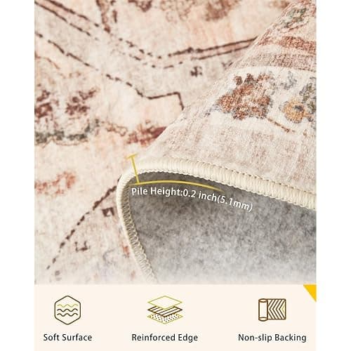 LIDALL 8x10 Orange Washable Area Rug for Living Room, Vintage Print | Rug for Bedroom, Dining Room, Home Office, Non Slip Low Pile Carpet thumbnail 3
