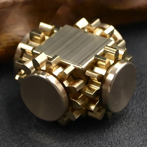 Bitopbi Pure Brass Fidget Cube Fidget Spinner Gears Linkage Fidget Toy Hand Spinner Metal DIY EDC Focus Meditation Break Bad Habits ADHD (Brass) thumbnail 4