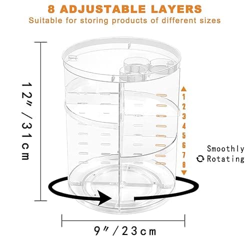 Rotating Makeup Organizer, DIY 8 Adjustable Layers Spinning Skincare Organizer, Cosmetic Display Case with Brush Holder Perfume Tray, Multi-Function Storage Carousel for Vanity Bathroom Countertop thumbnail 4
