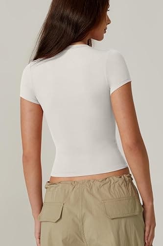 QINSEN Women's Crew Neck Short Sleeve Double-Layer Tops Basic Slim Fit Going Out T Shirt thumbnail 6