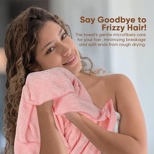 HOMEXCEL 5 Pack Microfiber Hair Towels - 40 x 20 inches Super Soft, Fast Drying Turbans for Long, Thick, Curly Hair - Anti Frizz Wrap with Elastic Strap thumbnail 4