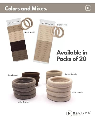 Heliums Soft Hair Ties - No Damage Seamless Nylon Fabric Bands, Stretchy Ponytail Holders for Thin & Thick Hair - Standard 1.5 Inch, Neutrals, 20 Pack thumbnail 3