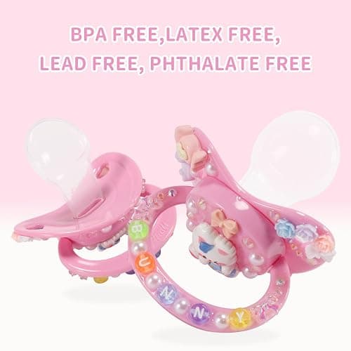 CutiePlusU Adult Sized Pacifier Dummy for Adult-Big Shield DIY Handmade-Bunny Pink thumbnail 3