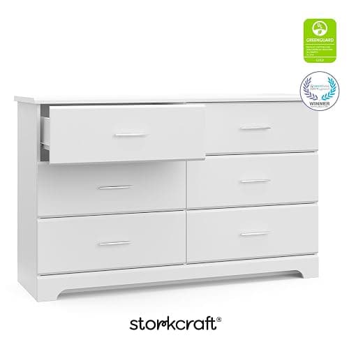 Storkcraft Brookside 6-Drawer Dresser (White) – GREENGUARD Gold Certified, White Dresser for Bedroom, Kids & Nursery Storage Chest, Safety Interlocking Drawers, Pre-Installed Tracks, Kids Chest thumbnail 9