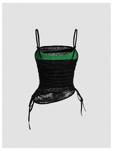 SOLY HUX Women's Ruched Lace Cami Top Drawstring Sleeveless Clubwear Sexy Gothic Tops thumbnail 2