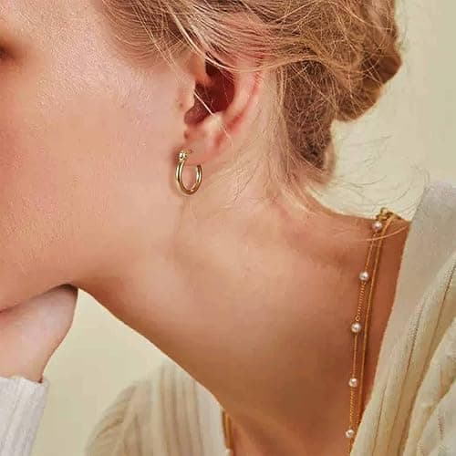 Jstyle 3 Pairs Stainless Steel Hoop Earrings Set for Women Mens Black Silver Gold Small Hoop Earring, Lightweight Click-Top Hoops Piercing 10-20MM thumbnail 5
