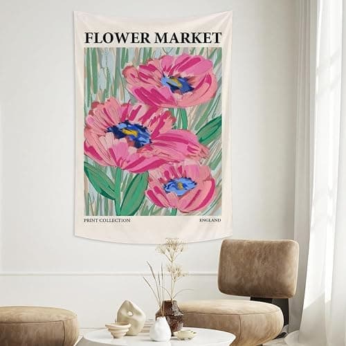 AUTOZOT Danish Pastel Botanical Flower Market Tapestry Aesthetic Floral Plants Wall Hanging Tapestries Wall Art Decorative Banner For Home Decor Living Room College Dorm Bedroom 29x37 Inch - Image 1