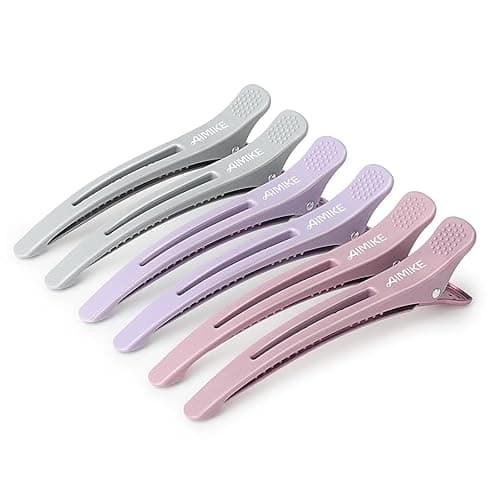 AIMIKE Hair Sectioning Clips with Silicone Band - 6pcs No Crease Duck Billed Clips for Styling, Cutting, and Rollers in Morandi Color - Image 1