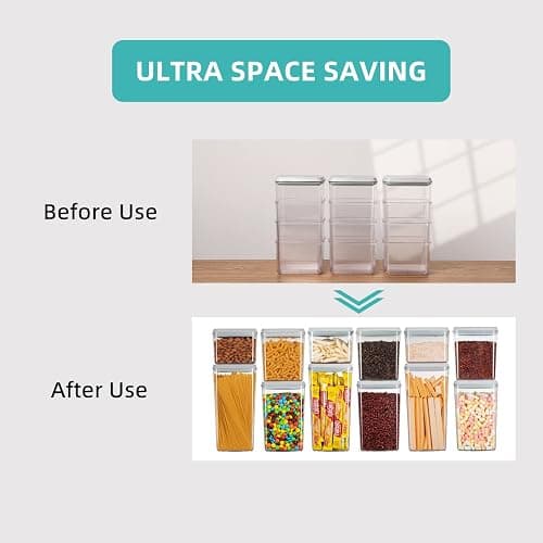 Ankou Pop Airtight Food Storage Containers with Lids for Kitchen Pantry Organizing Stackable Container for Cereal Snack Flour Sugar Coffee Spaghetti -12 Pcs(1.2, 2.0, 2.7, 3.3qt)*3 thumbnail 3