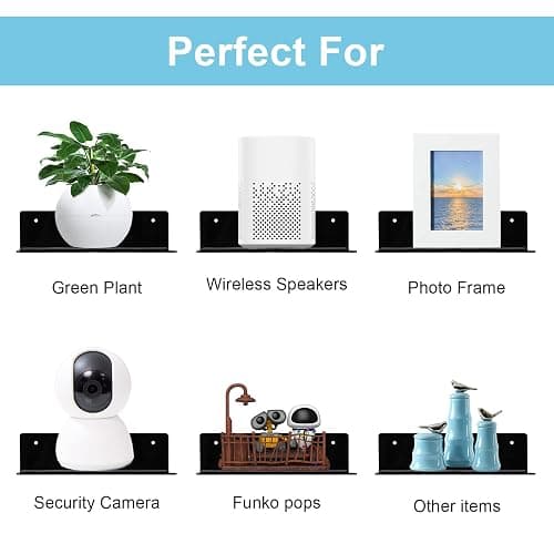 luium 9 Inch Acrylic Floating Shelf No Drill Adhesive Wall Shelf Set of 4 for Funko Pop Storage, Floating Shelves Damage-Free Expand Wall Space for Living Room, Bathroom, Gaming Room, Office - Black thumbnail 5
