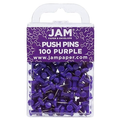 JAM PAPER Colorful Push Pins - Purple Pushpins - 100/Pack - Image 1
