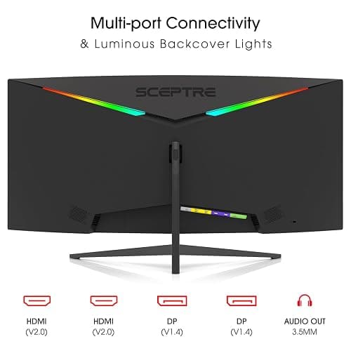 Sceptre 34-Inch Curved Ultrawide WQHD Monitor (3440 × 1440), R1500, up to 180Hz/165Hz, DisplayPort x2, 99% sRGB, 1ms, Built-in Speakers, Machine Black, 2025 (C345B-QUT168) thumbnail 7