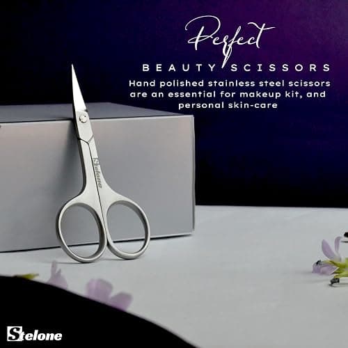 Stelone Multi Purpose Cuticle Scissors Stainless Steel Curved Blade Little Manicure and Eyebrow Scissors for Women, Cosmetic & Brow Scissors for Facial Hair & Eyelash Trimming thumbnail 9