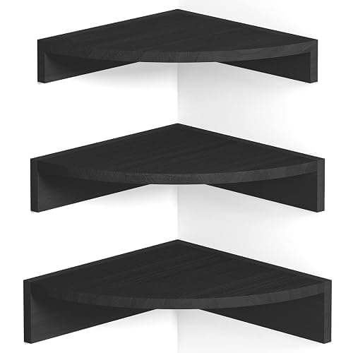 Alsonerbay Black Corner Shelf Wall Mount, Set of 3 Floating Shelves for Wall Storage and Display, Rustic Wood Shelves for Bedroom, Living Room, Bathroom, Entryway, Garage - Image 1