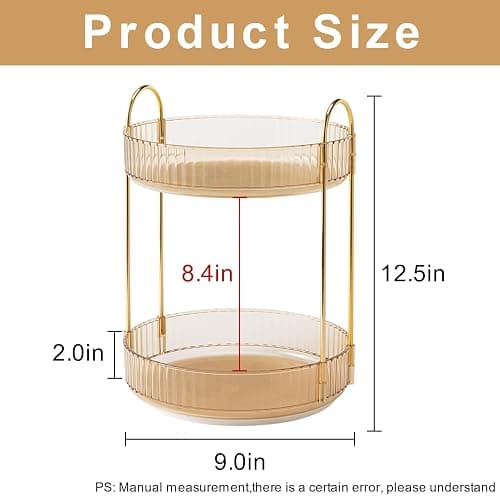 INVSSENE 360 Rotating Makeup Organizer, Yellow, Unisex, 2 Tier Countertop Storage, Large Capacity, Cosmetics, Perfume, Skincare, Lipsticks thumbnail 2