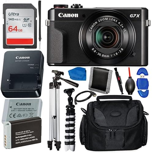 SSE Canon PowerShot G7 X Mark II Digital Camera Bundle (Black) - Includes: 64GB Ultra SDXC, Replacement Battery, Water-Resistant Gadget Bag & More (15pc Bundle) (Renewed) - Image 1