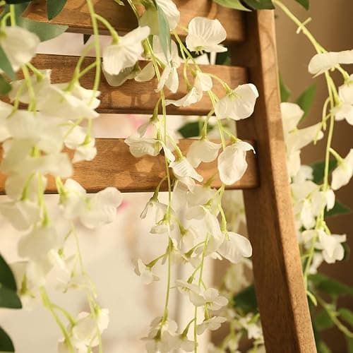 Veryhome 3Pcs 7.2Ft/Piece Artificial Flowers Wisteria Garland Artificial Wisteria Vine Hanging Flower Greenery Garland for Home Garden Outdoor Wedding Arch Floral Decor (White) thumbnail 6