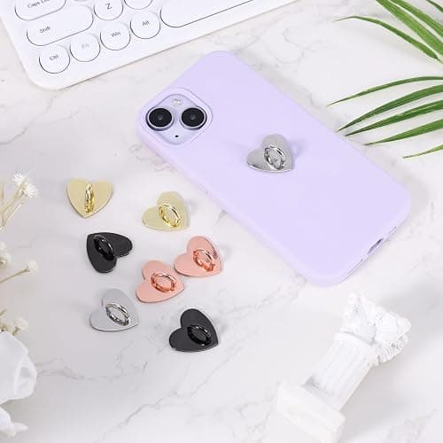 Gosknor 8pcs Cell Phone Ring Holder, Cute Heart Phone Charm Hooks Adhesive Smartphone Finger Ring Stand Sticky Metal Loop Grip for Cellphone Case Pad Tablet DIY Accessories thumbnail 6
