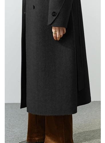 Peaceglad Womens Pea Coats Fall Long Trench Coat Double Breasted Button Down Lapel Belted Peacoat thumbnail 6