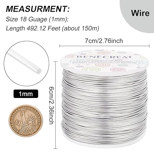 BENECREAT 18 Guage Aluminum Wire (18 Gauge,492 FT) Anodized Jewelry Craft Making Beading Floral Colored Aluminum Craft Wire - Silver thumbnail 2